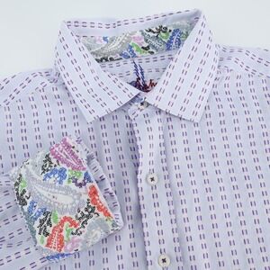 Robert Graham Paisley Flip Cuff Mens Dobby Check Long Sleeve Button Down Shirt L